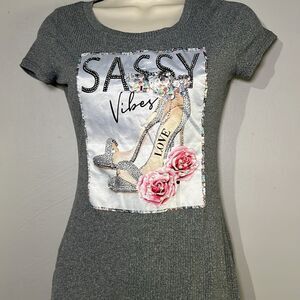 Minette Grey Graphic Bodycon Pullover Dress Size Small Polyester/Spandex